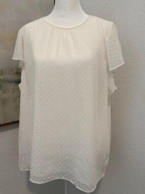By ANN TAYLOR fully lined blouse, cream colored, pin-dot design, size XL - NWOT